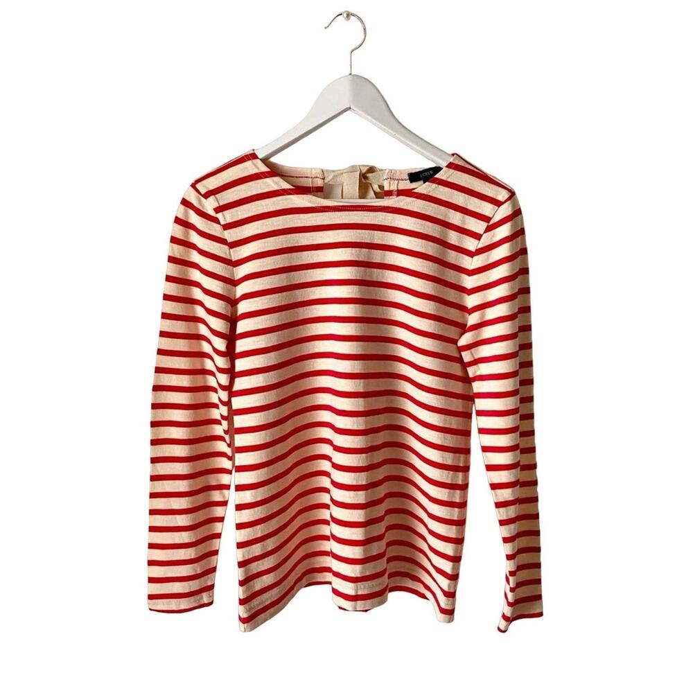 J. Crew Red And Cream Tie-Back Striped Top Size Small